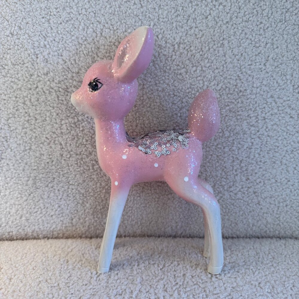Pink Retro Sparkling Deer Christmas Decor